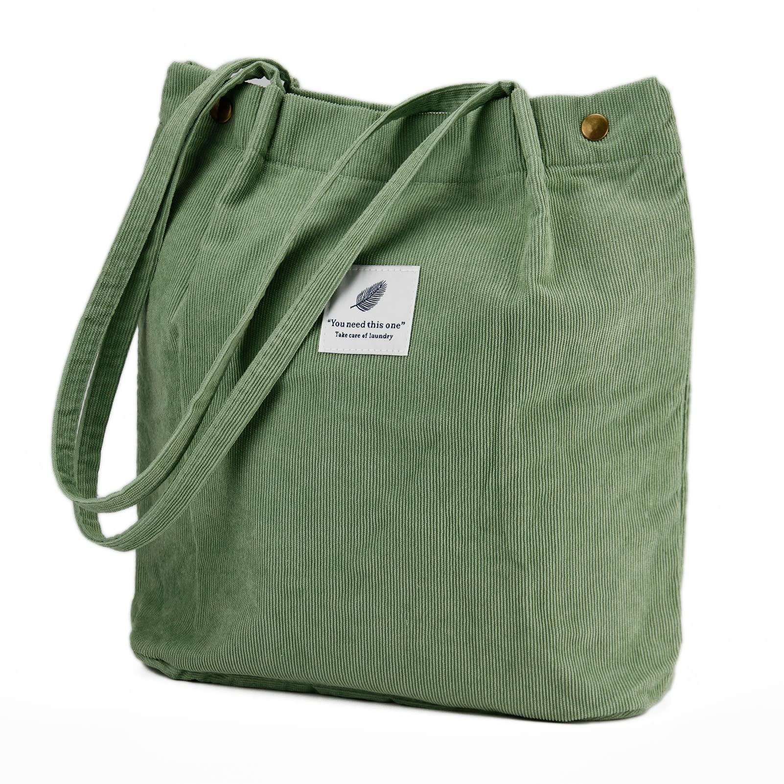 Corduroy Tote Bag Cute Tote Bags for Women Shoulder Bag with Inner Pocket for Work Beach Travel and Shopping Grocery (Matcha Green)