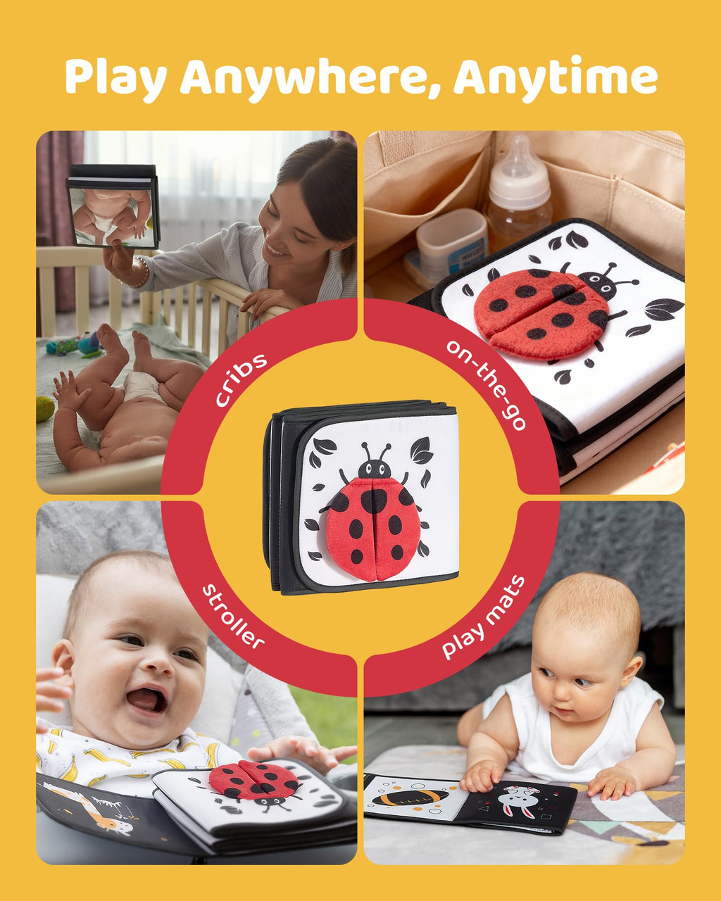 High Contrast Black and White Baby Toys for Newborn 0-6 Months – Contrast Cards & Sensory Baby Book with Mirror – Tummy Time Infant Toys for Visual Stimulation, Early Learning & Brain Development