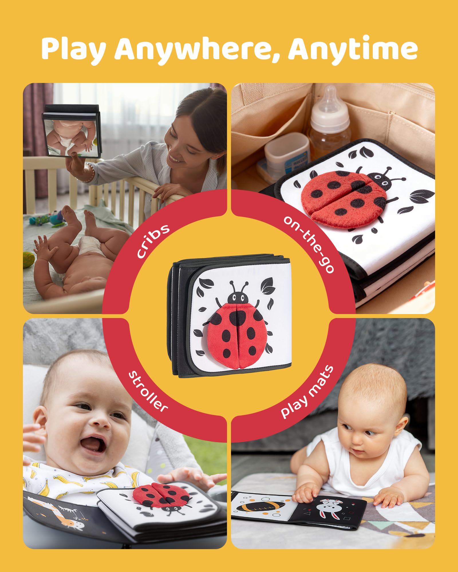 High Contrast Black and White Baby Toys for Newborn 0-6 Months – Contrast Cards & Sensory Baby Book with Mirror – Tummy Time Infant Toys for Visual Stimulation, Early Learning & Brain Development