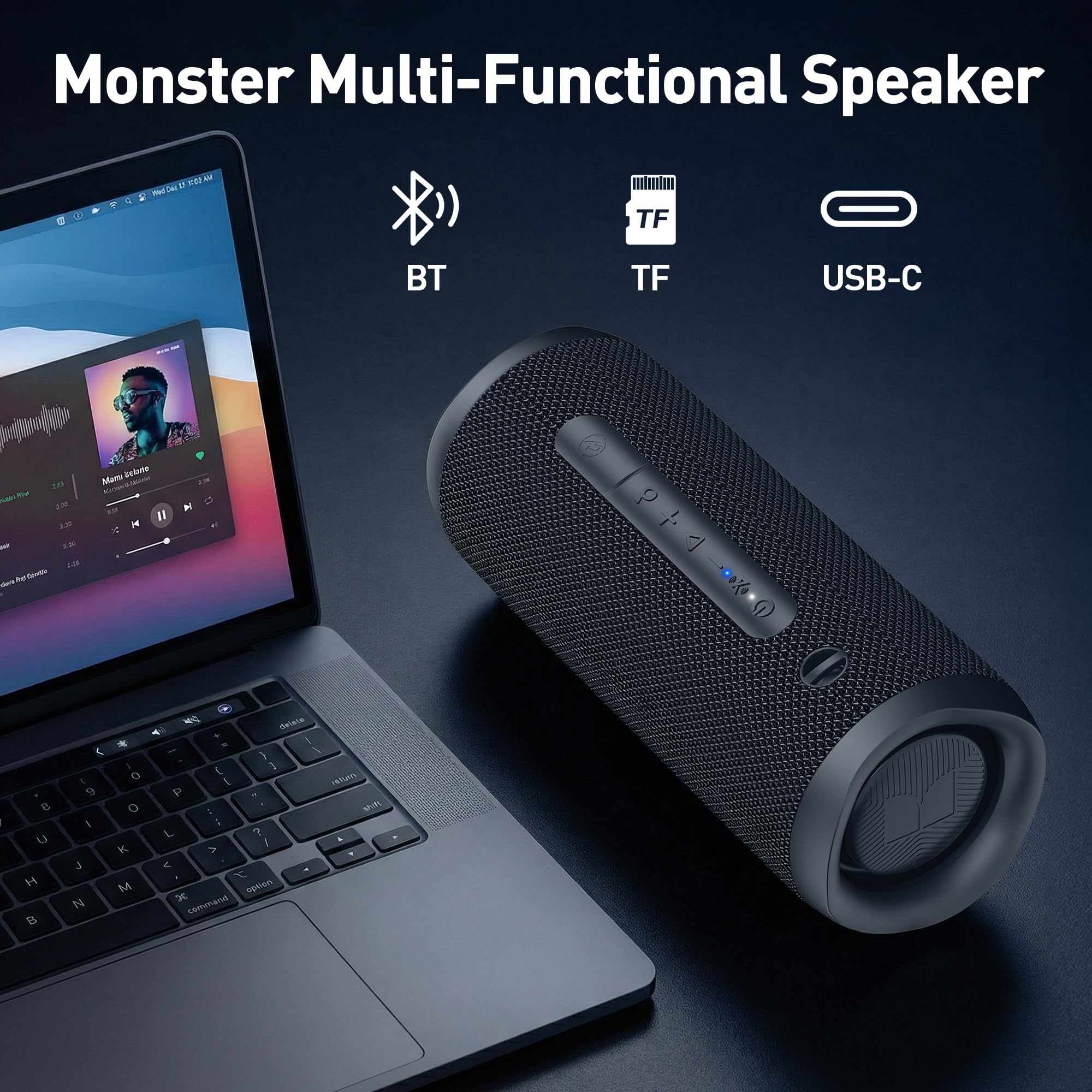 Monster Bluetooth Speaker, Wireless Portable Outdoor Bluetooth Speakers, 60W True Wireless Stereo IPX8 Waterproof, Dual PairingBluetooth 5.4 Built-in Mic, Outdoor Speaker