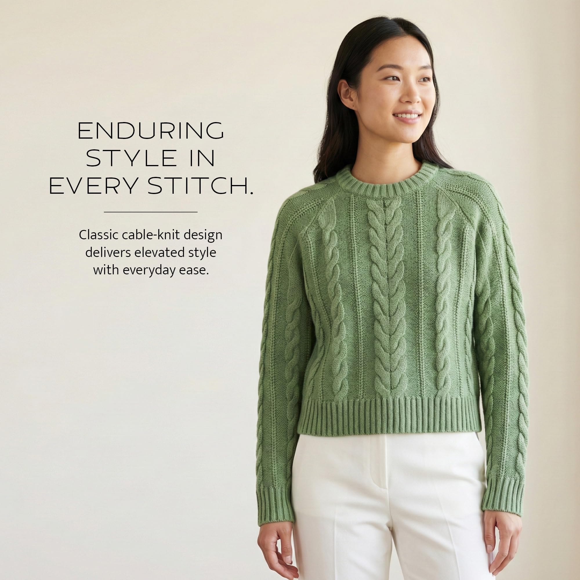 Pendleton Women's Cotton Cable Sweater – 100% Cotton, Classic Crewneck Top, Comfortable and Stylish Sweater with Ribbed Cuffs and Hem - Spruce,SM