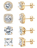 MILACOLATO Cubic Zirconia Stud Earrings Women Men 18K Yellow Gold Plated Hypoallergenic Sterling Silver Post Earrings Brilliant Large Simulated Diamond Halo Stud Earrings for Sensitive Ears