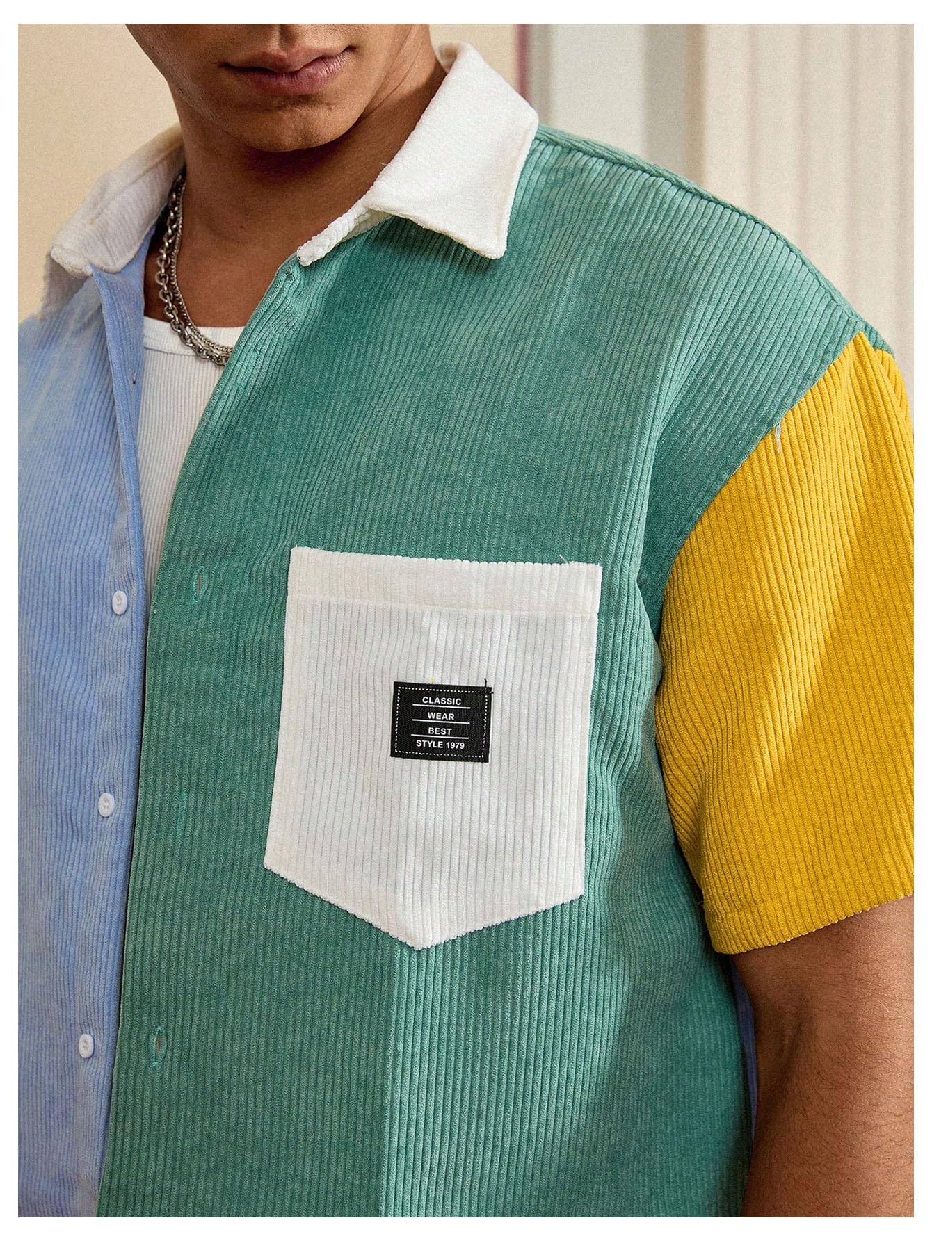 GORGLITTER Men's Striped Cropped Shirt Button Down Cool Short Sleeve Colorblock Collar Casual Streetwear Crop Top Tee Multicolor Large