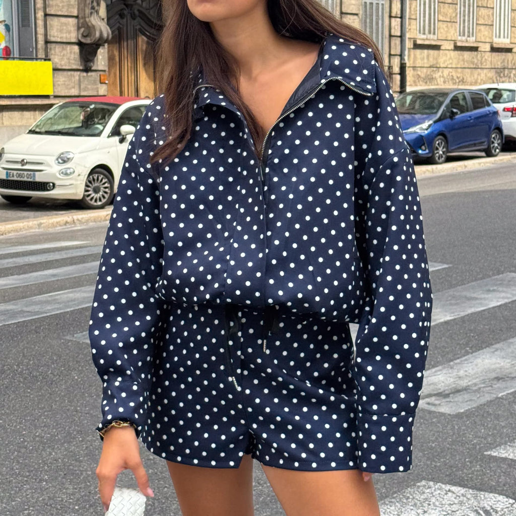 Songling Women Bomber Jacket Casual Coat Zip Up 2025 Trendy Fall Outfits Lightweight Polka Dot Puffer Jacket with Pockets(Navy,M)