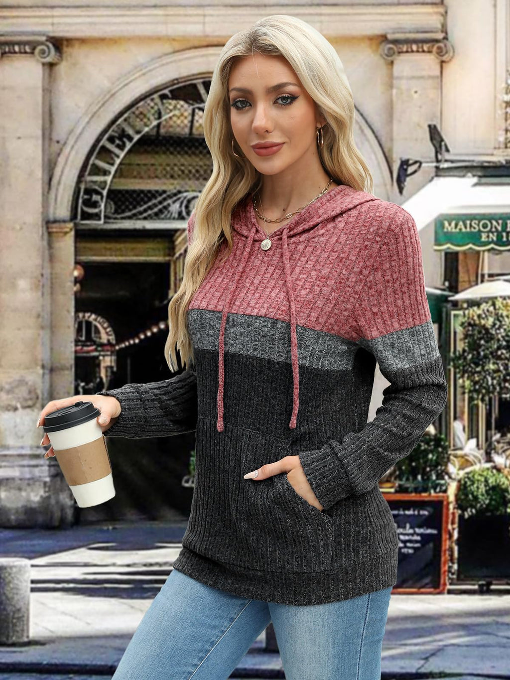 Lylinan Sweaters for Women Fall Clothes Early Fall Fashion 2025 Long Sleeve Shirts for Women Tops Boho Hoodies Winter Clothing Christmas Sweatshirts Trendy Comfiest Airport Outfits Lightred Gray XXL
