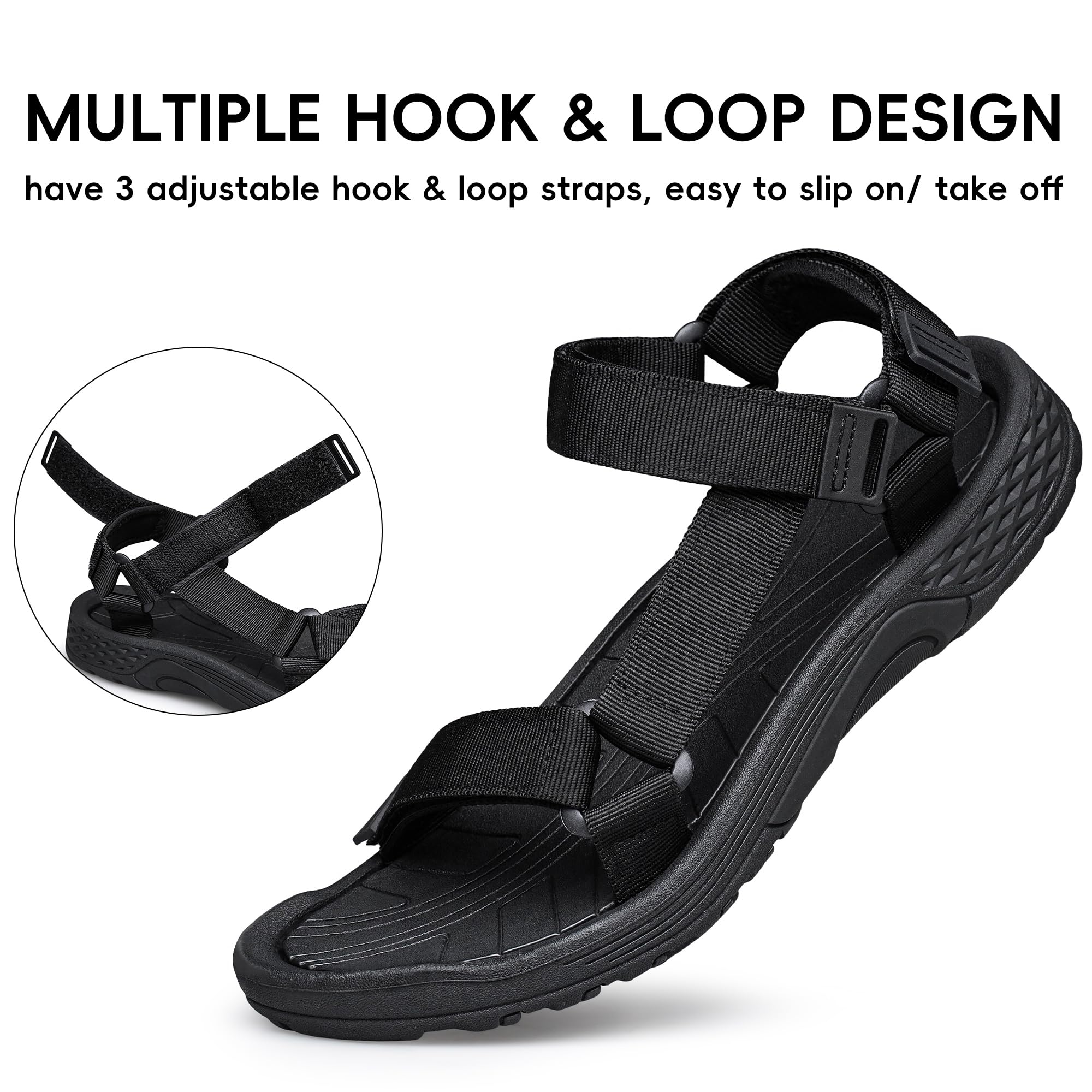 vibdiv Mens Sport Sandals Hiking Open Toe Non Slip Athletic Sandals Walking Casual Comfortable for Summer Outdoor Wading Beach Water Shoes Sandalias de hombre Black Size 13
