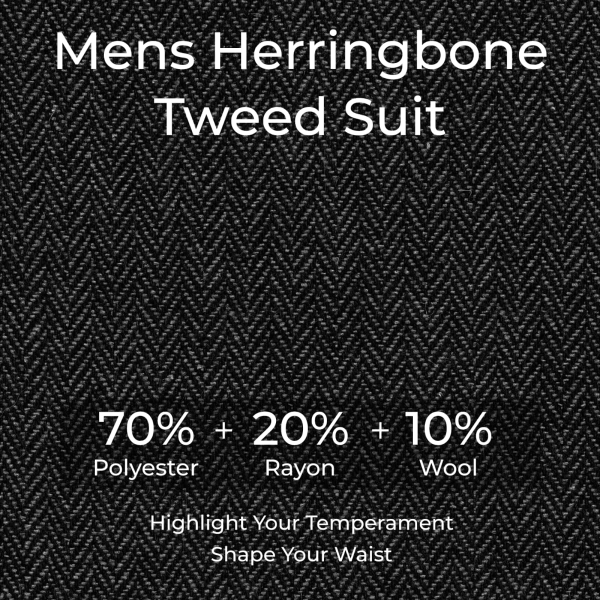 Lynerun Tweed Herringbone Suit Men 2 Piece Slim Fit Black Suits for Men Formal Double Breasted Wool Jacket Pants Set Prom Tuxedo L