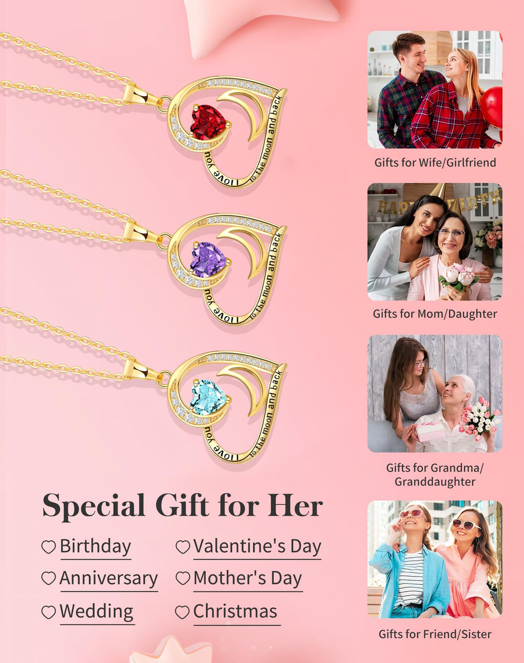 lobci Gold Necklace for Women Heart Necklaces for Wife Jewelry for Wife Gold Necklace for Girlfriend February Amethyst Jewelry(G-Feb-Amethyst)