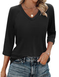 Zeagoo V Neck T Shirts for Women 3/4 Sleeve Tunic Black Office Blouses Dressy Tunic Tops XXL