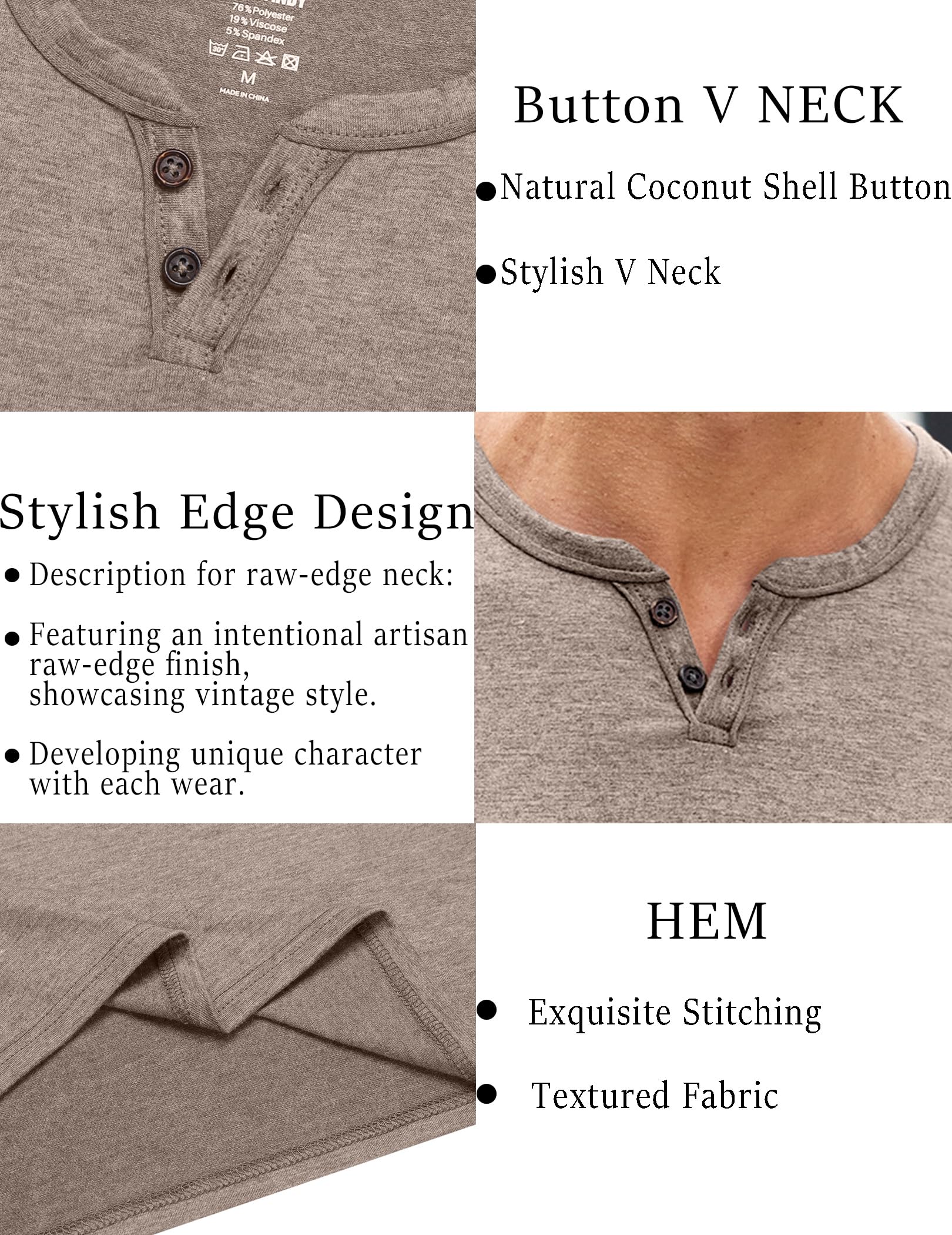 COOFANDY Men's Soft T Shirts Short Sleeve Burnout Notch Neck Tee Shirt Casual Stylish Summer Wear Khaki