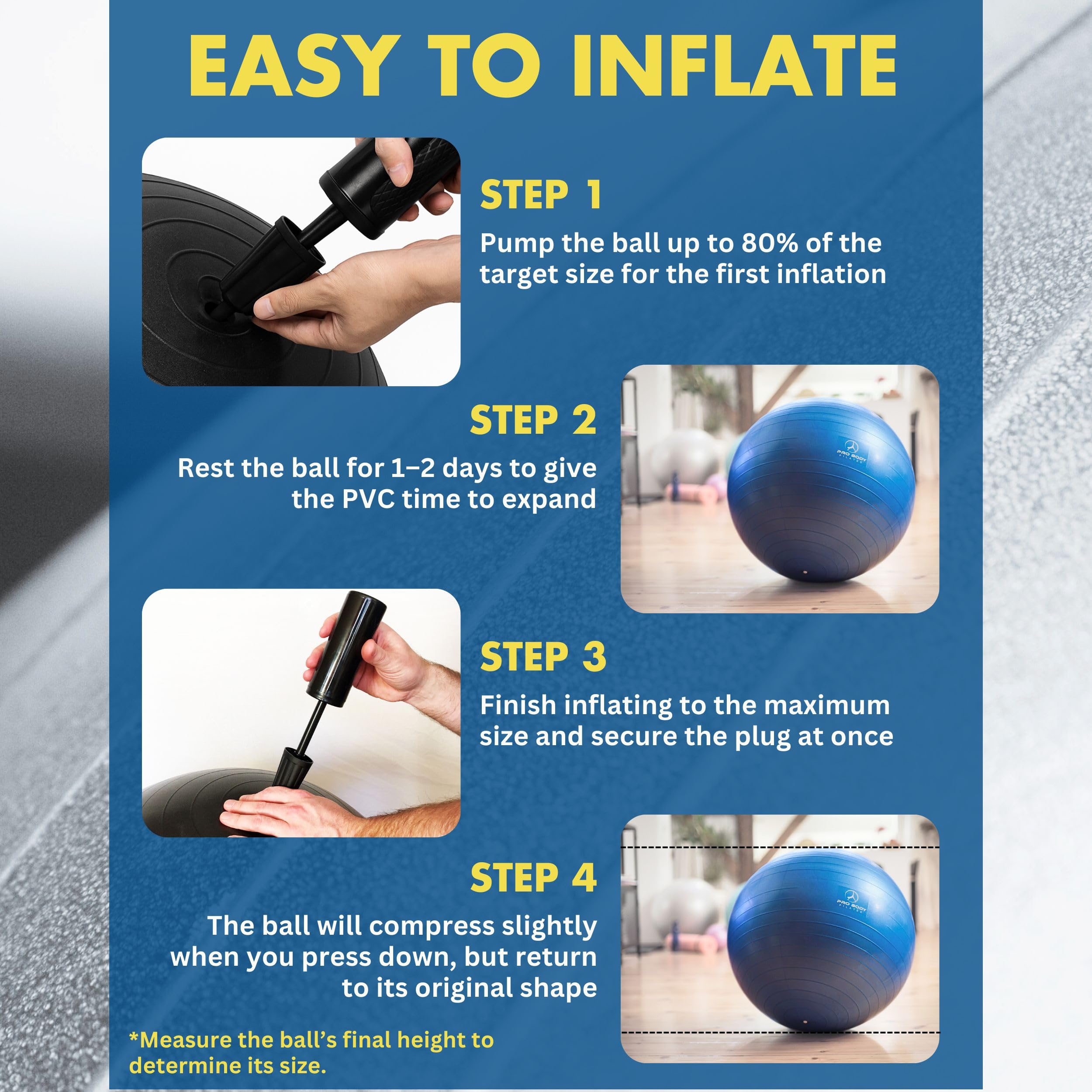 ProBody Pilates Exercise Ball - Multiple Sizes Gym Grade Balance Ball for Fitness, Workout, Pregnancy & Physical Therapy, Stability Yoga Ball Chair (Blue, 65cm)