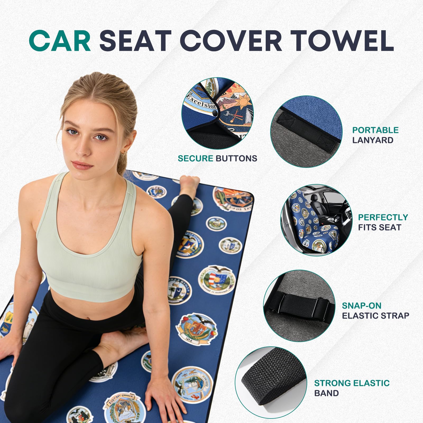 FLORICH Towel Car Seat Covers, Car Seat cover Protector Front Seats, Car Seat Cover Towel for Post Gym Workout, Running, Swimming and Beach, Non-Slip Car Seat Towel Covers Fit for Most Cars Trucks SUV