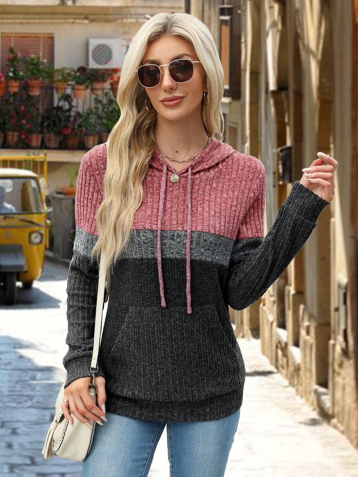 Lylinan Sweaters for Women Fall Clothes Early Fall Fashion 2025 Long Sleeve Shirts for Women Tops Boho Hoodies Winter Clothing Christmas Sweatshirts Trendy Comfiest Airport Outfits Lightred Gray XXL