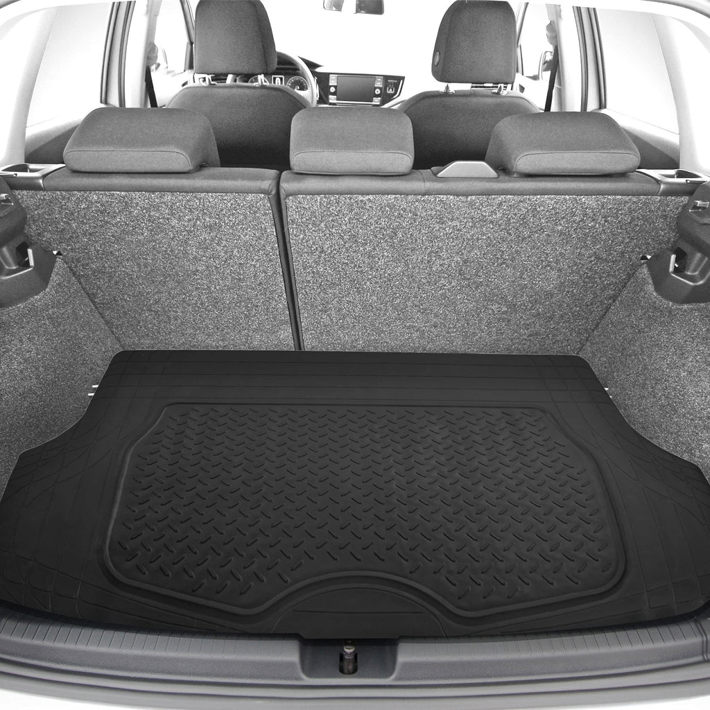FH Group Premium Liners Tall Channel Trimmable All Weather Rubber Full Set Car Floor Mats (Beige) w. Trimmable All-Season Cargo Liner (Black) - Universal Fit for Cars Trucks and SUVs