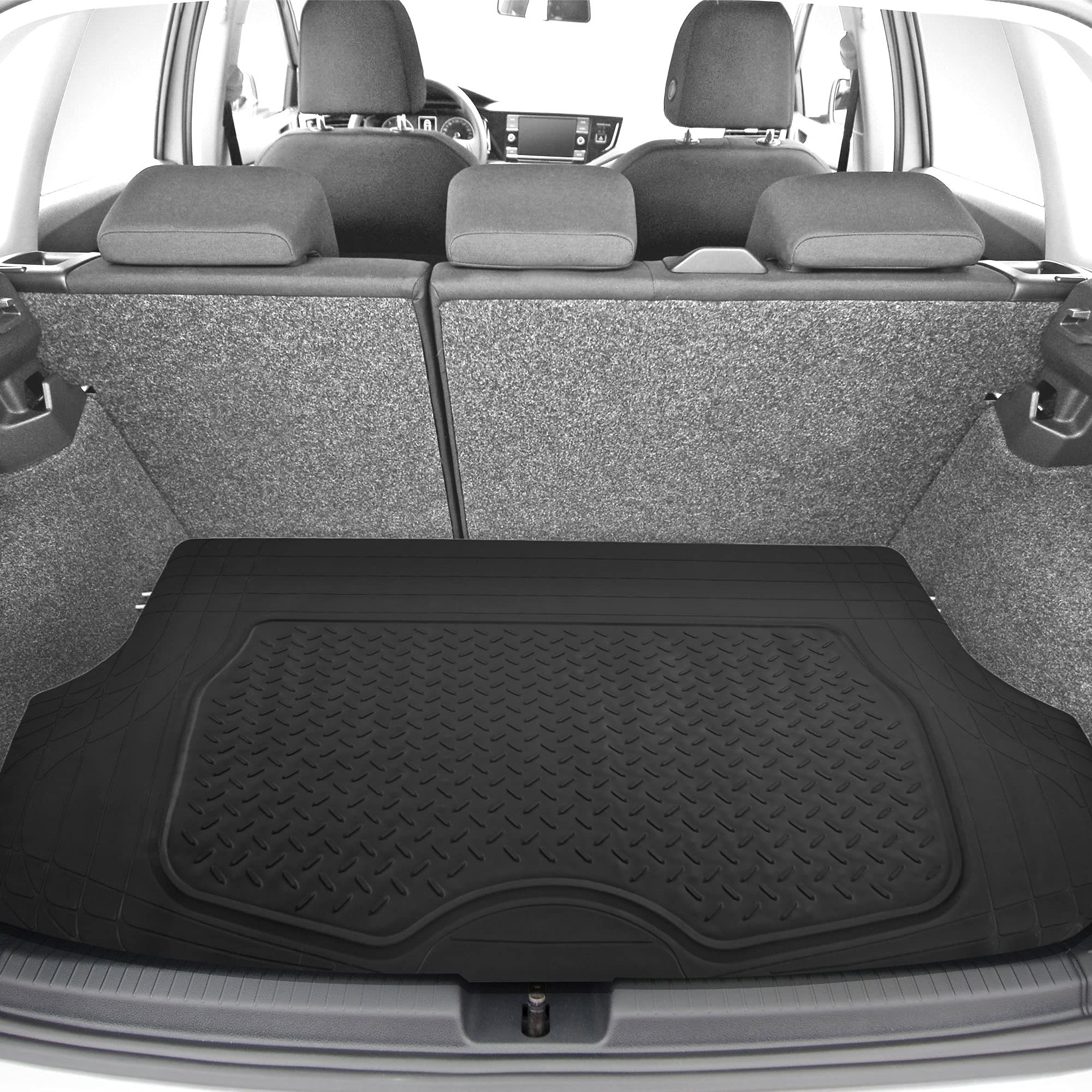 FH Group Premium Liners Tall Channel Trimmable All Weather Rubber Full Set Car Floor Mats (Beige) w. Trimmable All-Season Cargo Liner (Black) - Universal Fit for Cars Trucks and SUVs