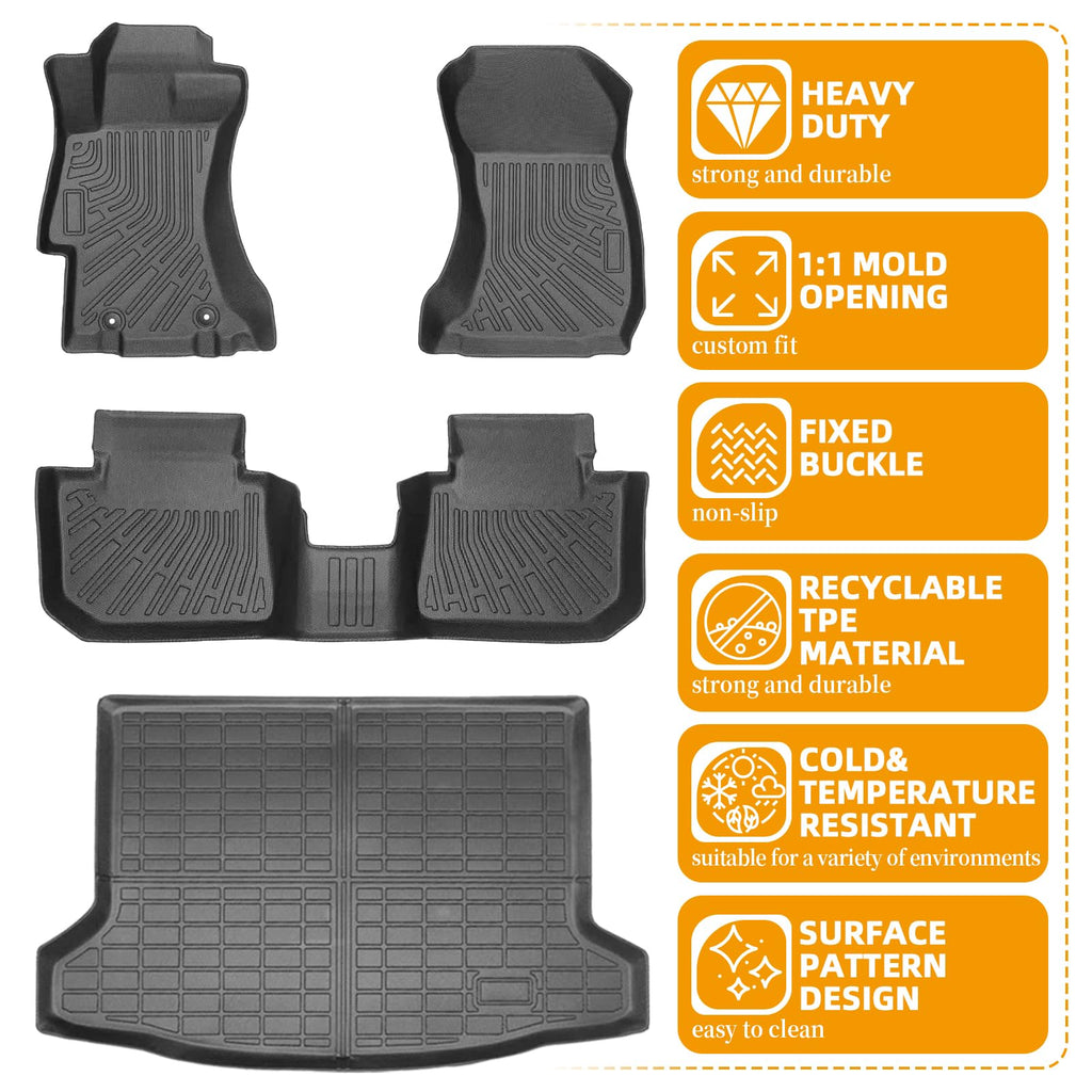 Floor Mats for Subaru Crosstrek 2013-2016-2017, for Subaru Impreza 2012-2016, Front Rear Mats & Cargo Mat, TPE Anti-Slip Waterproof Summer Winter Floor Liners Crosstrek Floor Mats Accessories