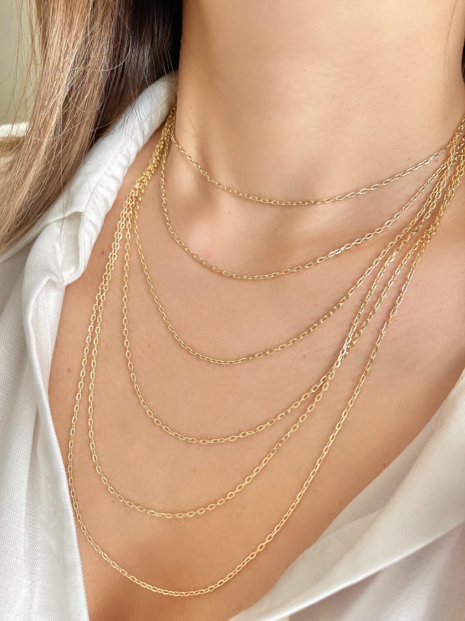 JEWELHEART 14K Real Gold Link Chain Necklace - 2mm Diamond Cut Cable Chain - Dainty 14K Yellow Gold Necklace For Women with Lobster Clasp 18"