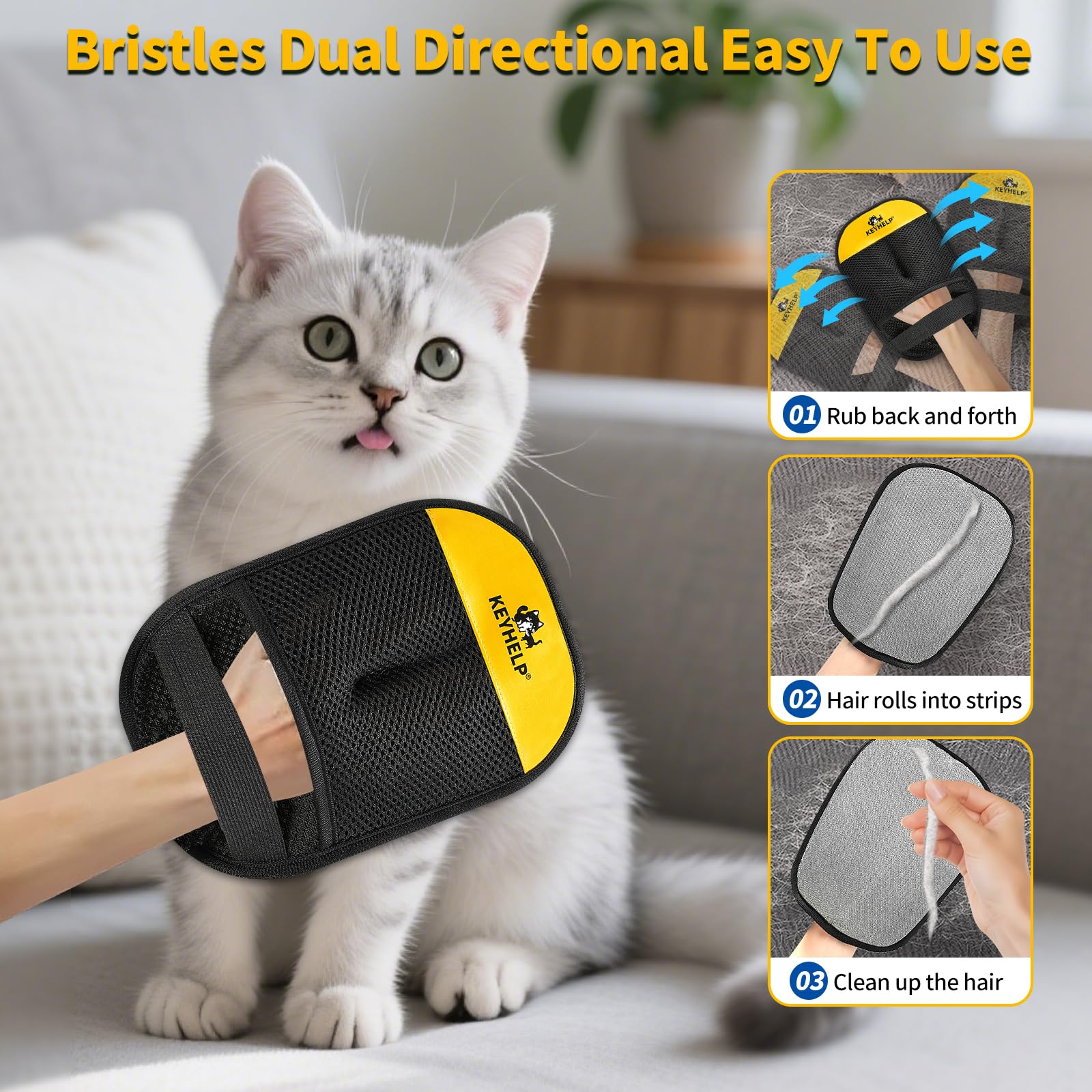 KEYHELP Pet Hair Removal Glove for Dogs & Cats, Newly Upgraded Reusable Electrostatic Pet Hair Glove, Pet Hair Remover Tool for Clothing, Couch, Bed, Carpet, Car Seat