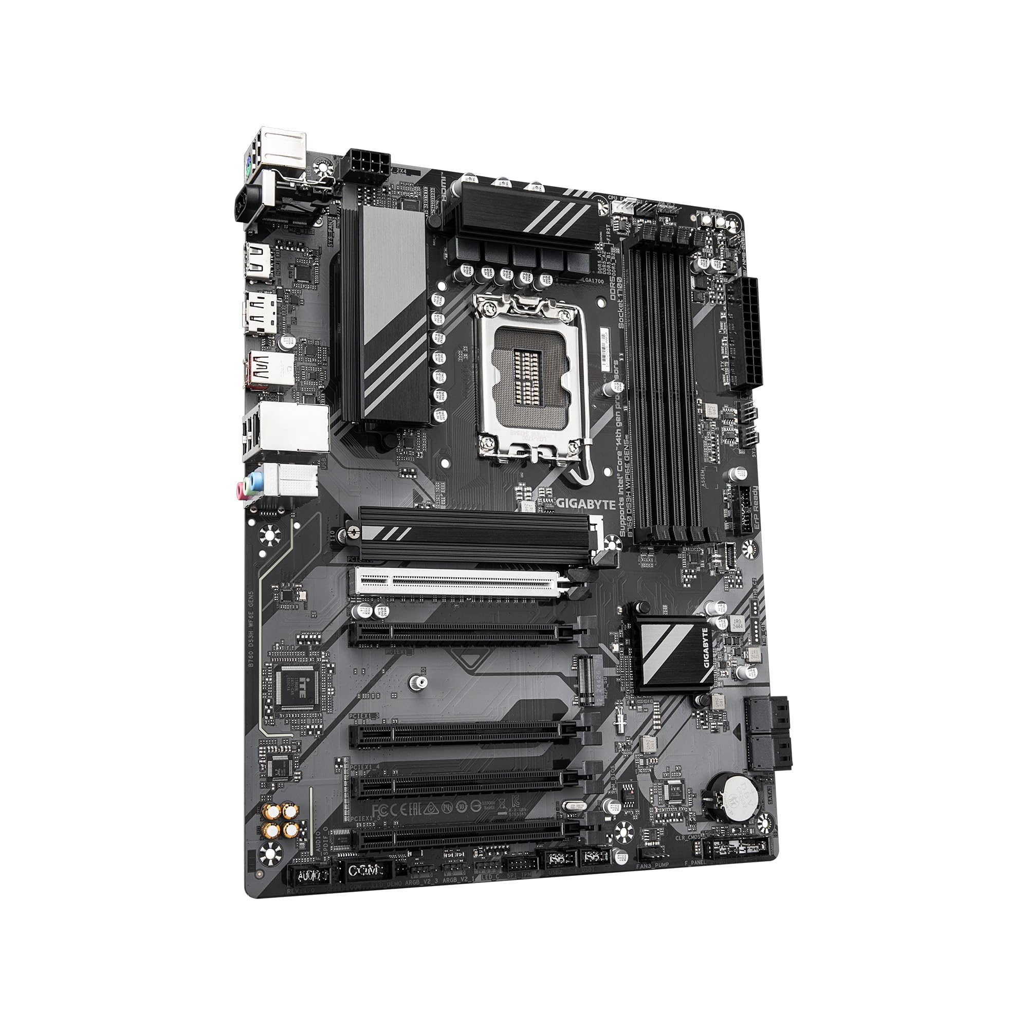 GIGABYTE B760M DS3H WIFI6E GEN5 Intel LGA 1700 mATX Motherboard, Supports Intel Core 14th/13th/12th Gen, DDR5, 6+2+1 Power Phase, 2X M.2, PCIe 5.0, USB-C, WIFI6E, 2.5GbE LAN, PCIe EZ-Latch