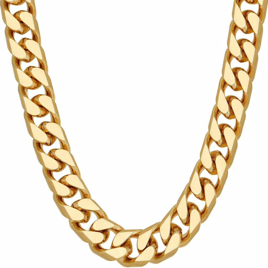LIFETIME JEWELRY Miami Curb Square Cut Cuban Link Chain Necklaces 24k Gold Plated (5mm & 9.5mm) (24 inches, 9.5mm, Gold)