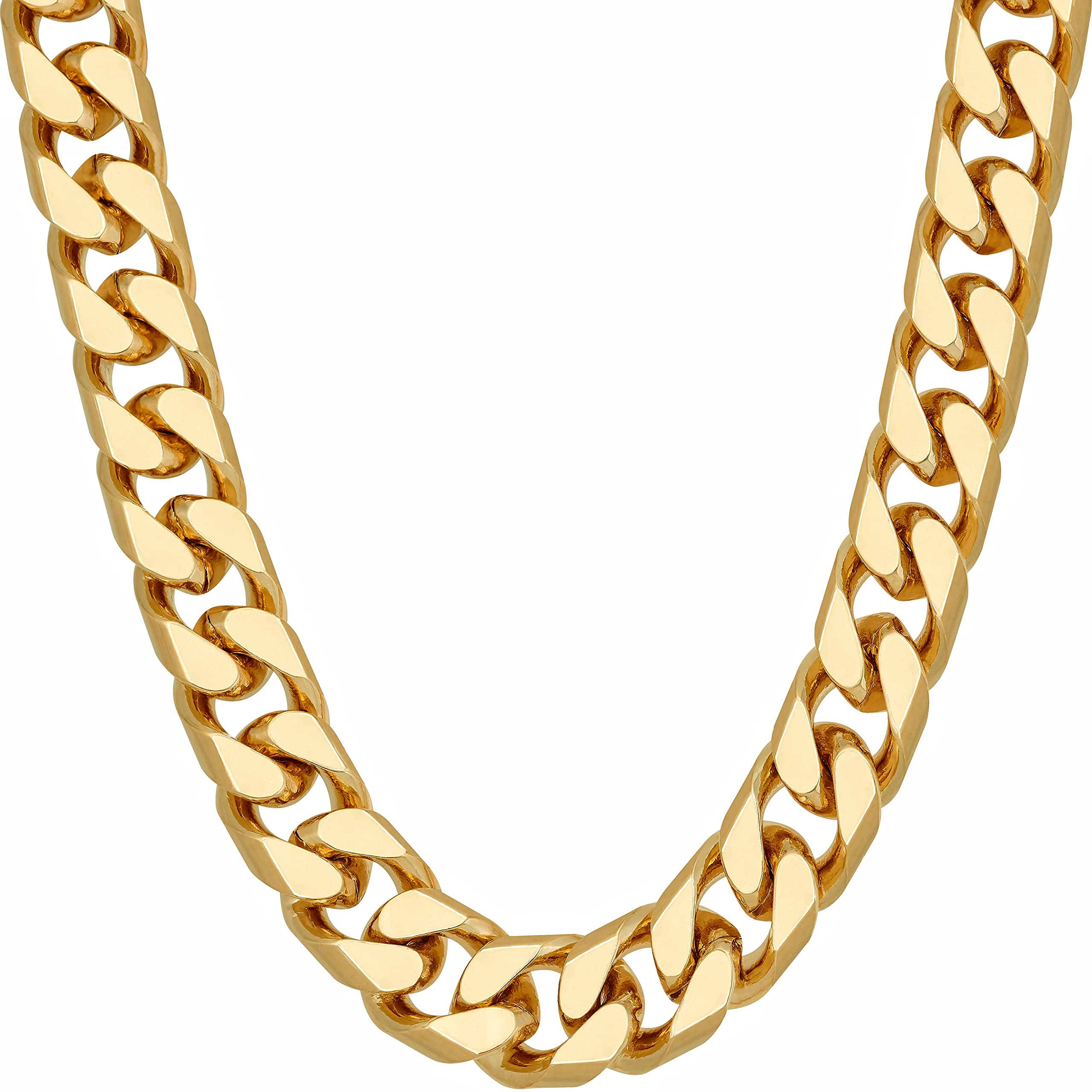 LIFETIME JEWELRY Miami Curb Square Cut Cuban Link Chain Necklaces 24k Gold Plated (5mm & 9.5mm) (24 inches, 9.5mm, Gold)