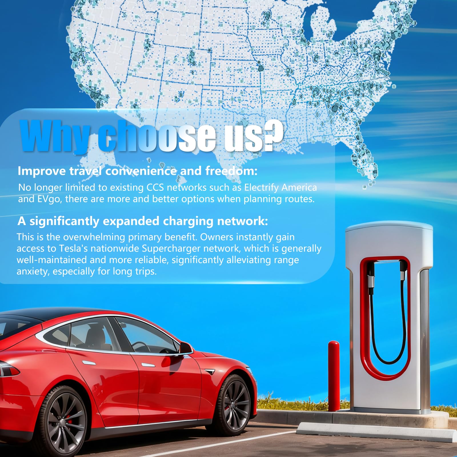 NACS to CCS Adapter Max 500A/1000V Fast Charging Adapter with Overheating Protection Compatible with Tesla Superchargers for CCS1 EVs