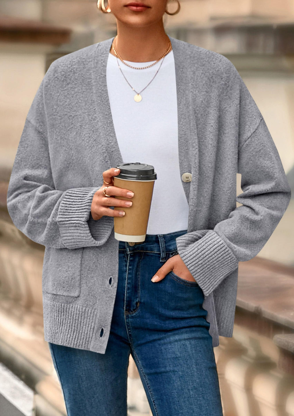 PRETTYGARDEN Women's 2026 Oversized Cardigan Sweaters Trendy Chunky Knit Long Sleeve V Neck Button Down Fall Winter Outfits (Grey,Small)