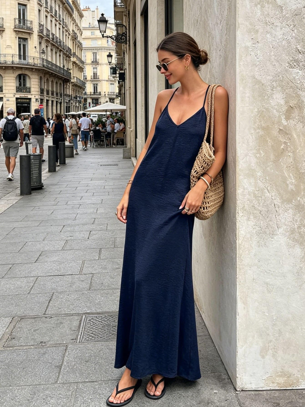 Verdusa Women's Backless Cami Dresses Linen Maxi Dress Sundress Open Back Vacation Beach Summer Outfits Dark Blue Small