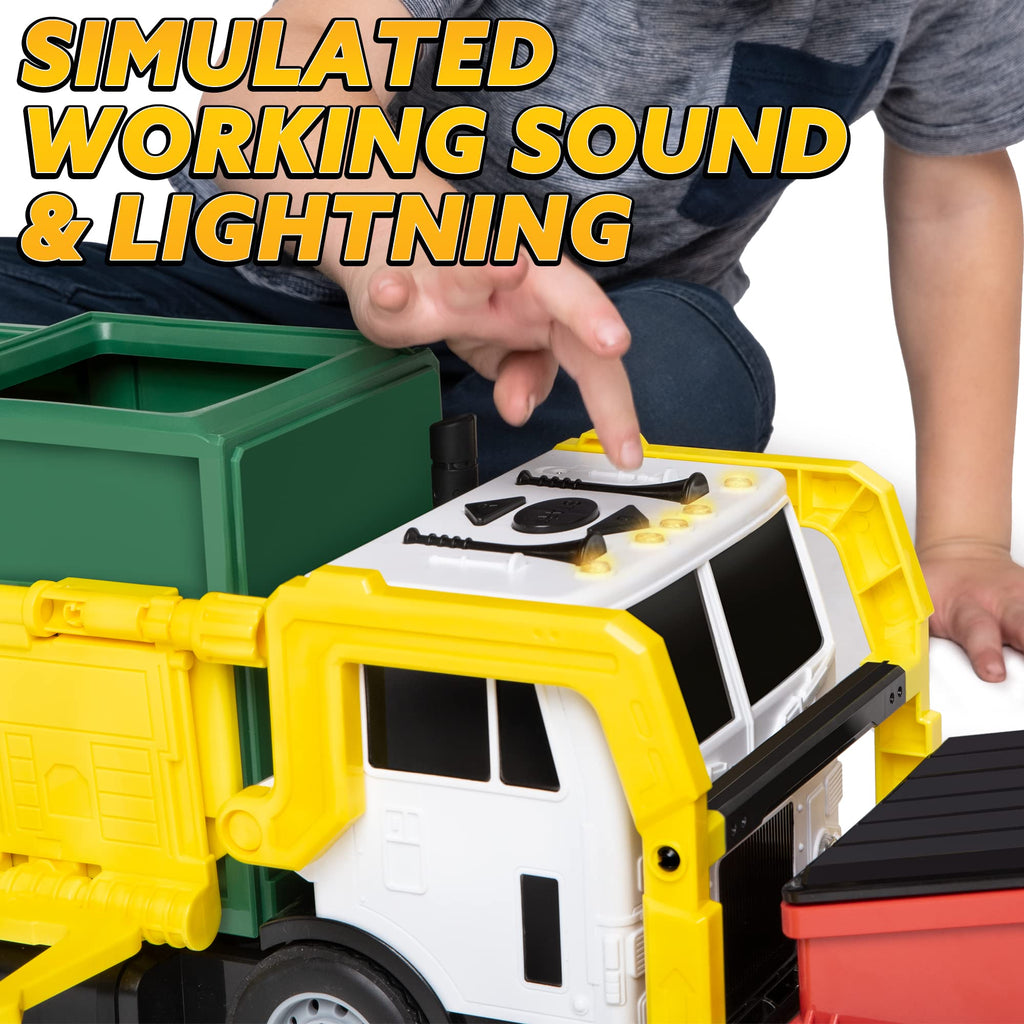 JOYIN Large Friction Powered Garbage Truck Toy Set, Includes Dumpster, Trash Bins, and Learning Cards for Kids, Boy Toys Birthday Gift for Boys Girls Kids Toddler Gift of Easter Basket Stuffers