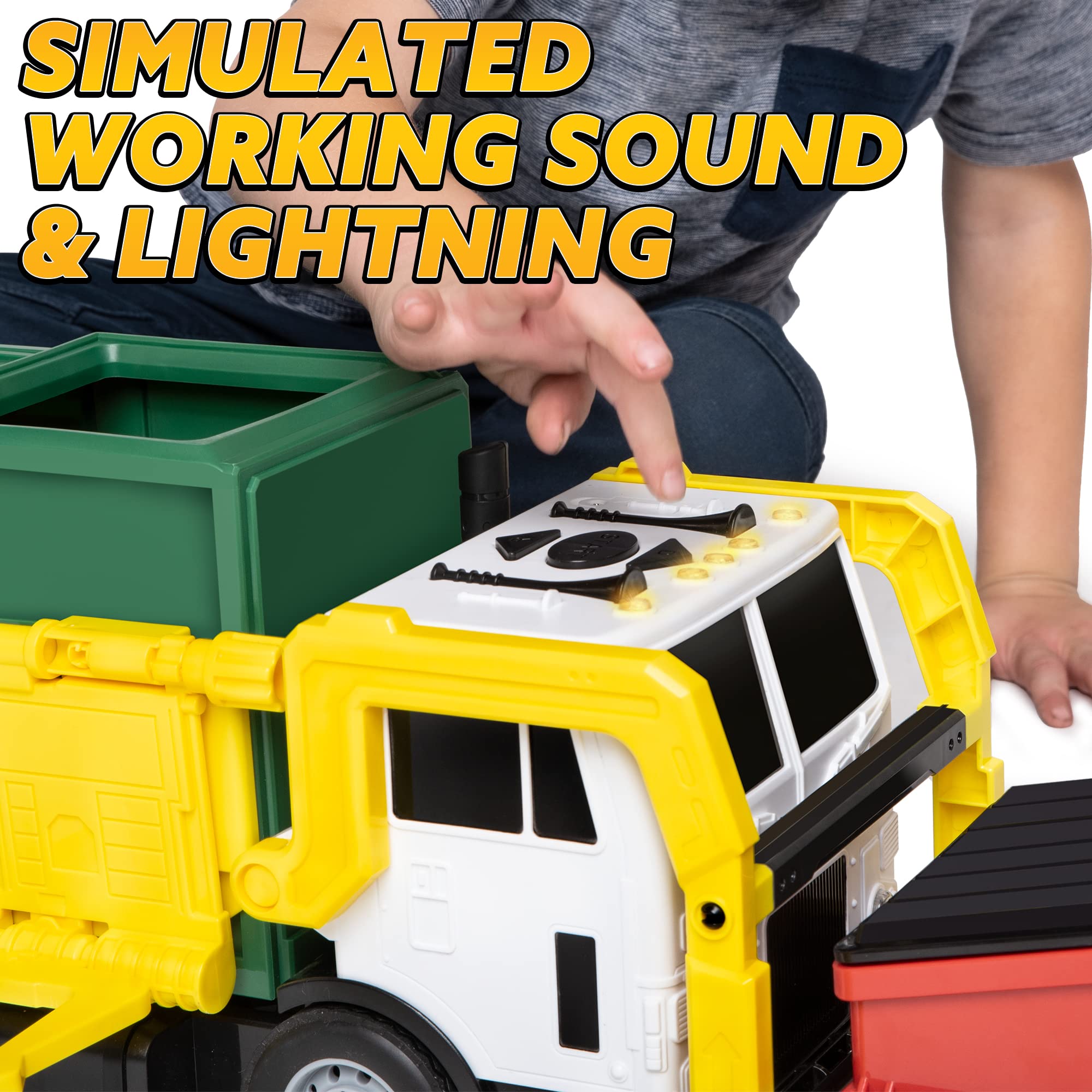 JOYIN Large Friction Powered Garbage Truck Toy Set, Includes Dumpster, Trash Bins, and Learning Cards for Kids, Boy Toys Birthday Gift for Boys Girls Kids Toddler Gift of Easter Basket Stuffers