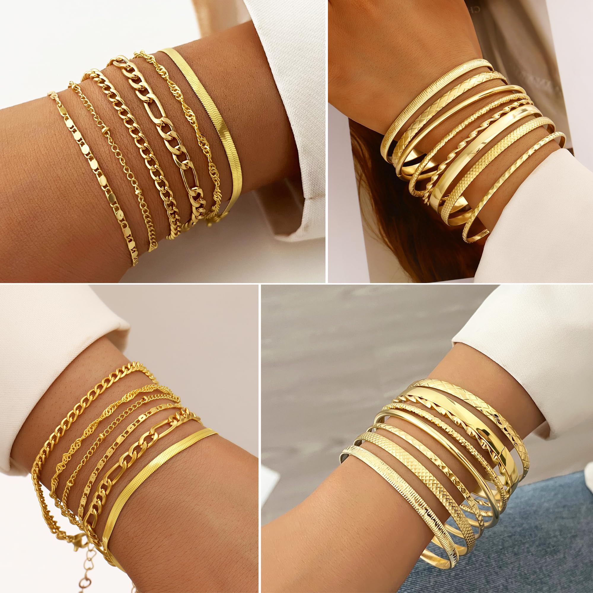 FANDY 137 Pieces Gold Jewelry Set for Women, 12 Necklace, 14 Bracelet, 21 Earrings, 24 Knuckle Rings, 66 Hair Accessory, Gold Jewelry for Women Gift
