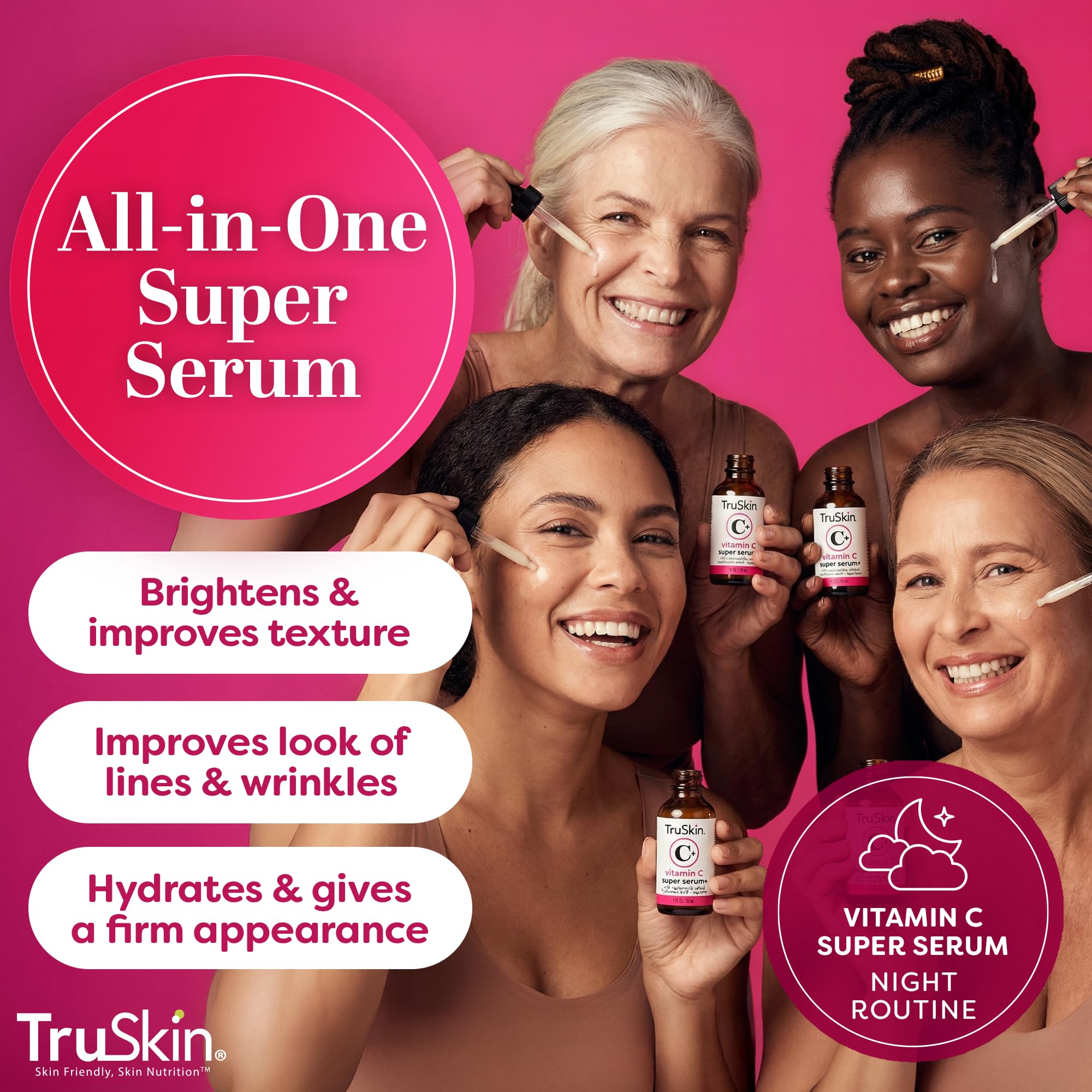 TruSkin Vitamin C Super Serum for Face - Five Skin Benefits in One Serum with Vitamin C, Retinol, Niacinamide, Hyaluronic Acid & Squalane - Brighten, Firm & Smooth the Look of Skin, 1 Fl Oz
