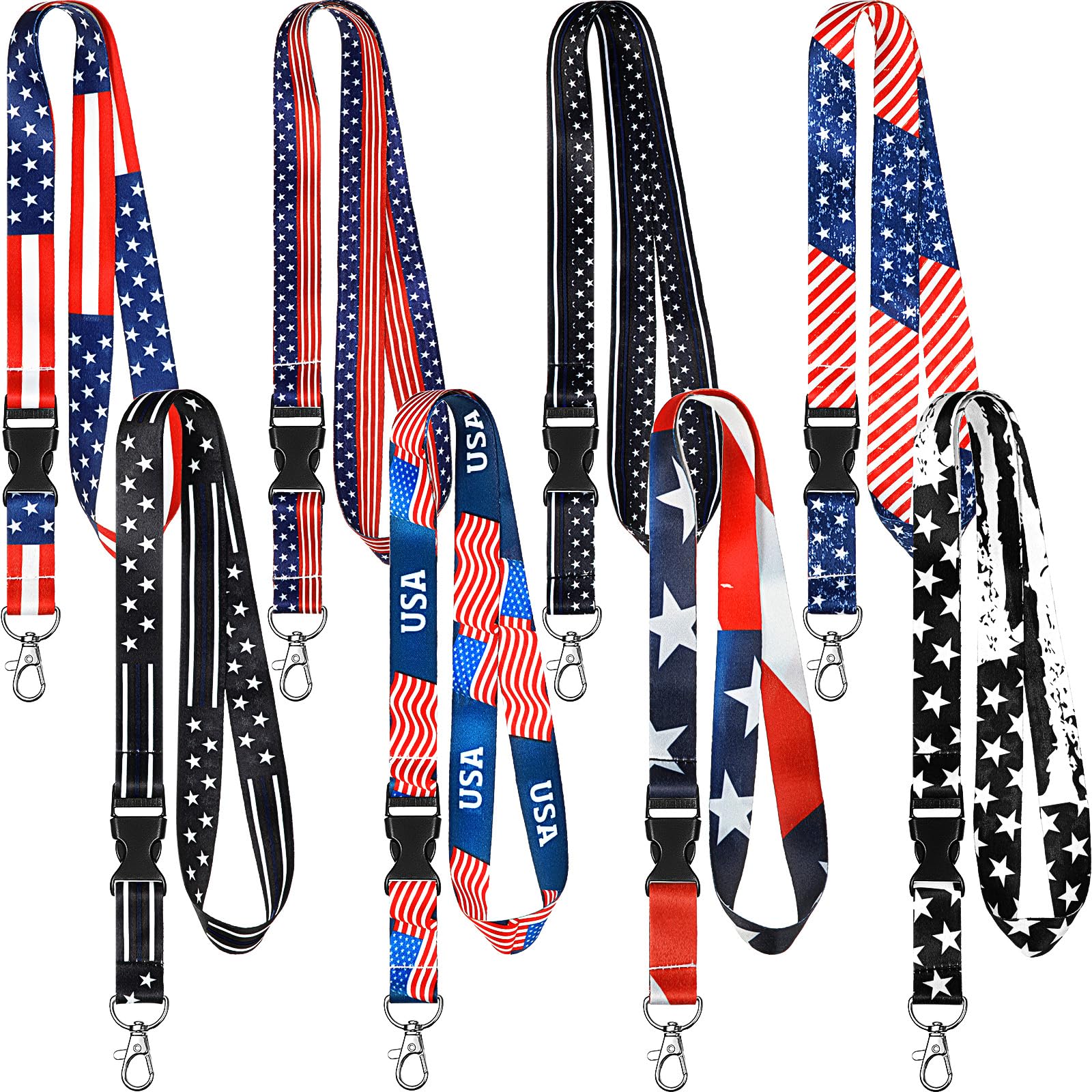 Outus 8 Pieces Patriotic Key Lanyards 4th of July 250th Anniversary Independence Day with American Flag Design for ID Cards Keys Badge Holders Multi Color Neck Straps for Office and Holiday