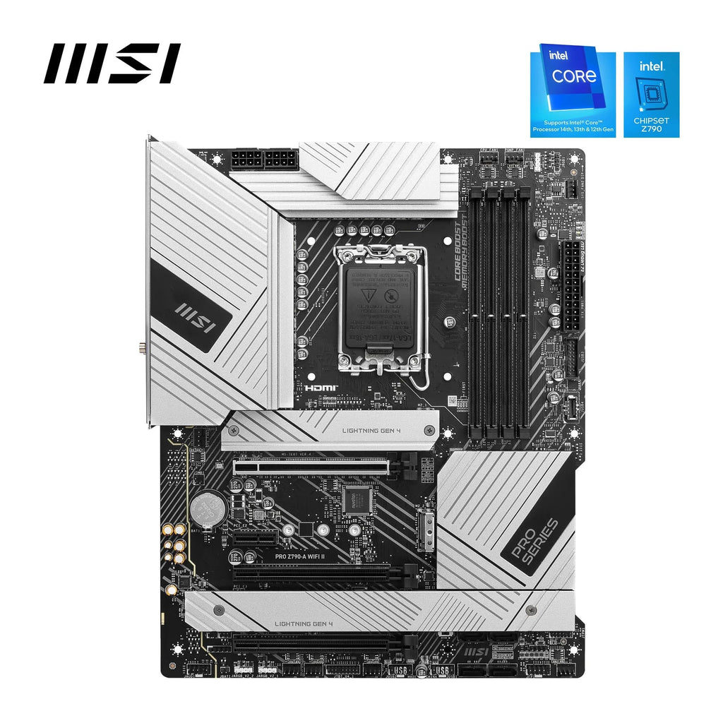 MSI PRO Z790-A WiFi II Motherboard, ATX - Supports Intel Core 14th, 13th & 12th Gen Processors, LGA 1700-80A SPS VRM, DDR5 Memory Boost 7800+MT/s/OC, PCIe 5.0 x16, 4 x M.2 Gen4, Wi-Fi 6E, 2.5G LAN