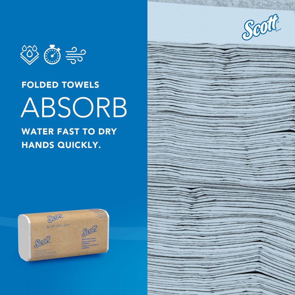 Scott Professional Universal Multifold Paper Towels, Bulk (58091), Absorbency Pockets, White, 9.2"x9.4" Towel, White, Compressed, Compact (250 Sheets/Pack, 12 Packs/Case, 3,000 Sheet Total)