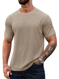 Herberton Men's New Casual Tee Urban Comfort Tshirts Short Sleeve Solid Classic Fresh Knit Summer Crew Neck Collarless Basic Resort Gentle Modern Tee-Shirts Khaki L