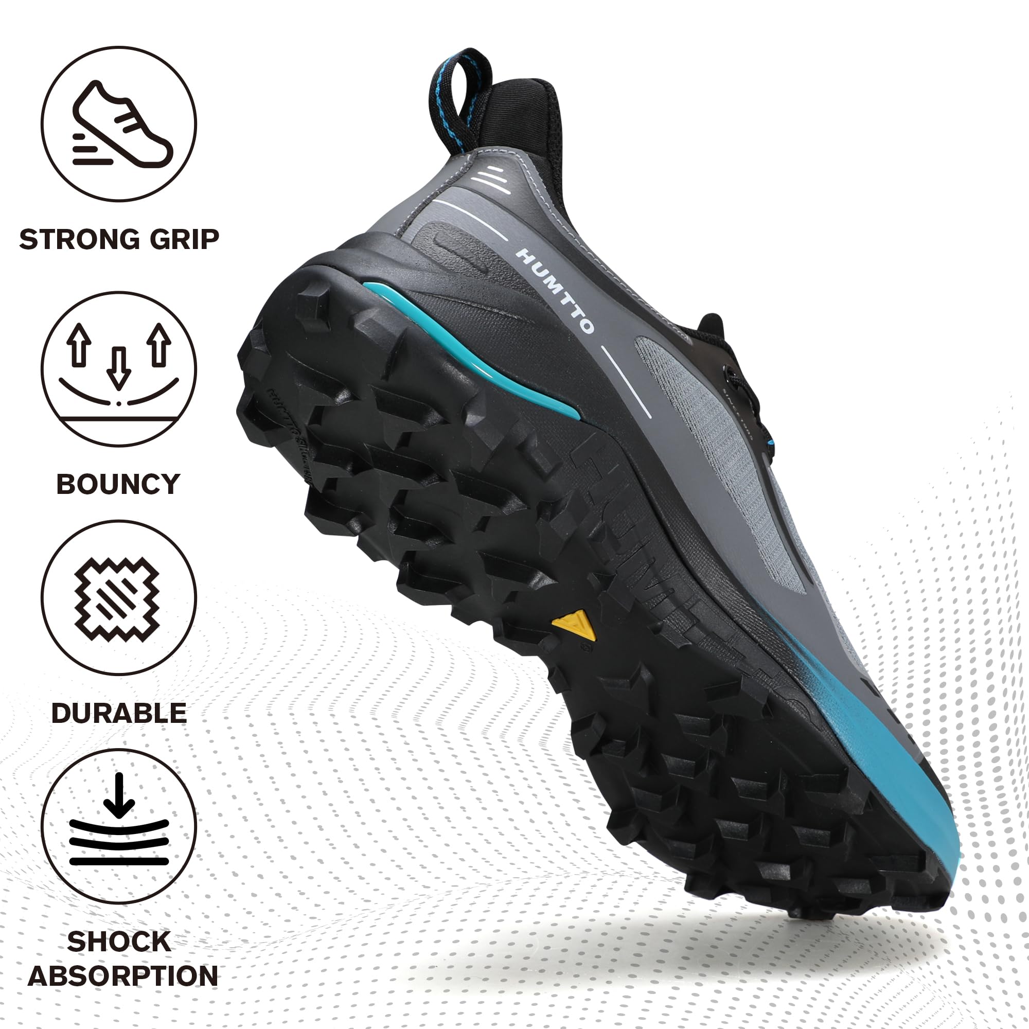 HUMTTO Men's Quick Laces Hiking Sneaker Lightweight Breathable Walking Outdoors Trail Running Shoes Grey/Black 13