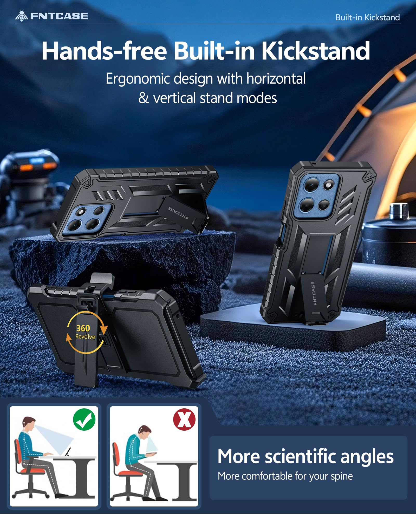 FNTCASE for Moto-G 2026/2025 Case: for Motorola Moto G Play 2026 5G Military Grade Cell Phone Cover with Kickstand & Belt Clip Holster Matte Textured Rugged Shockproof Protector Black