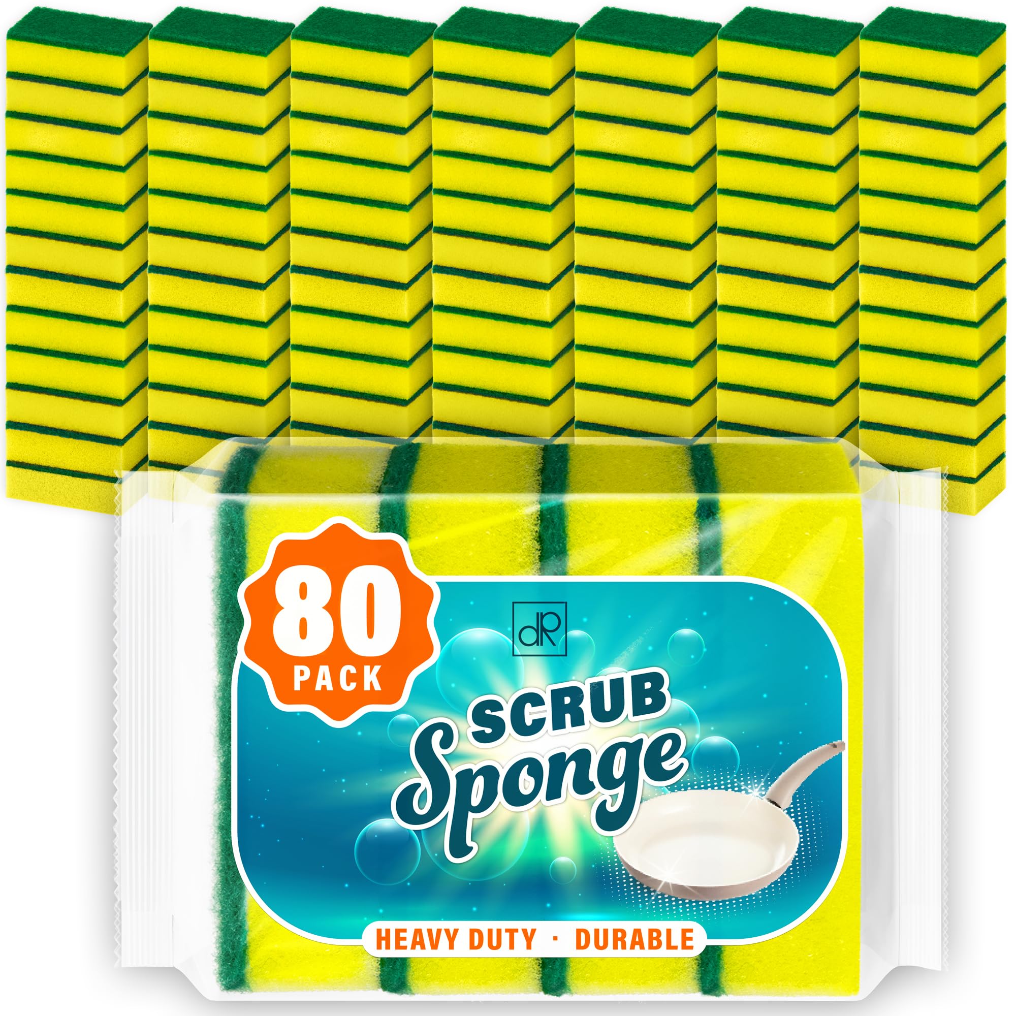 DecorRack 80 Count Non-Scratch Cleaning Scrub Sponges, Dual-Sided Heavy Duty Kitchen Sponges for Dishes, Cleaning Household, Bathroom, Car Wash - Yellow (Pack of 80)