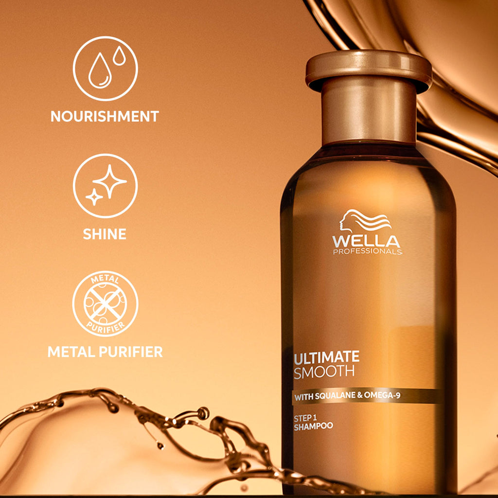 Wella Professionals ULTIMATE SMOOTH Shampoo for Dry, Dull & Frizzy Hair | With Squalane & Omega 9 | 8.4 Fl Oz