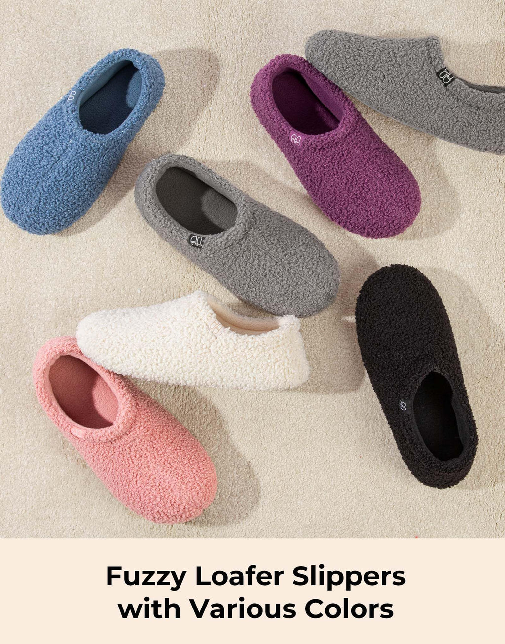 HomeTop Women's Fuzzy Curly Fur Memory Foam Loafer Slippers Bedroom House Shoes with Polar Fleece Lining (8.5, Grey)