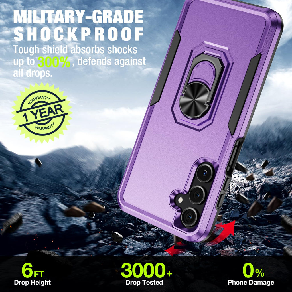 Bonkier for Samsung Galaxy A26 5G Phone Case [15 FT Military Grade Drop Protection] with 2X Tempered Glass Screen Protector, Heavy-Duty Shockproof Magnetic Kickstand Case for Galaxy A26 5G (Purple)