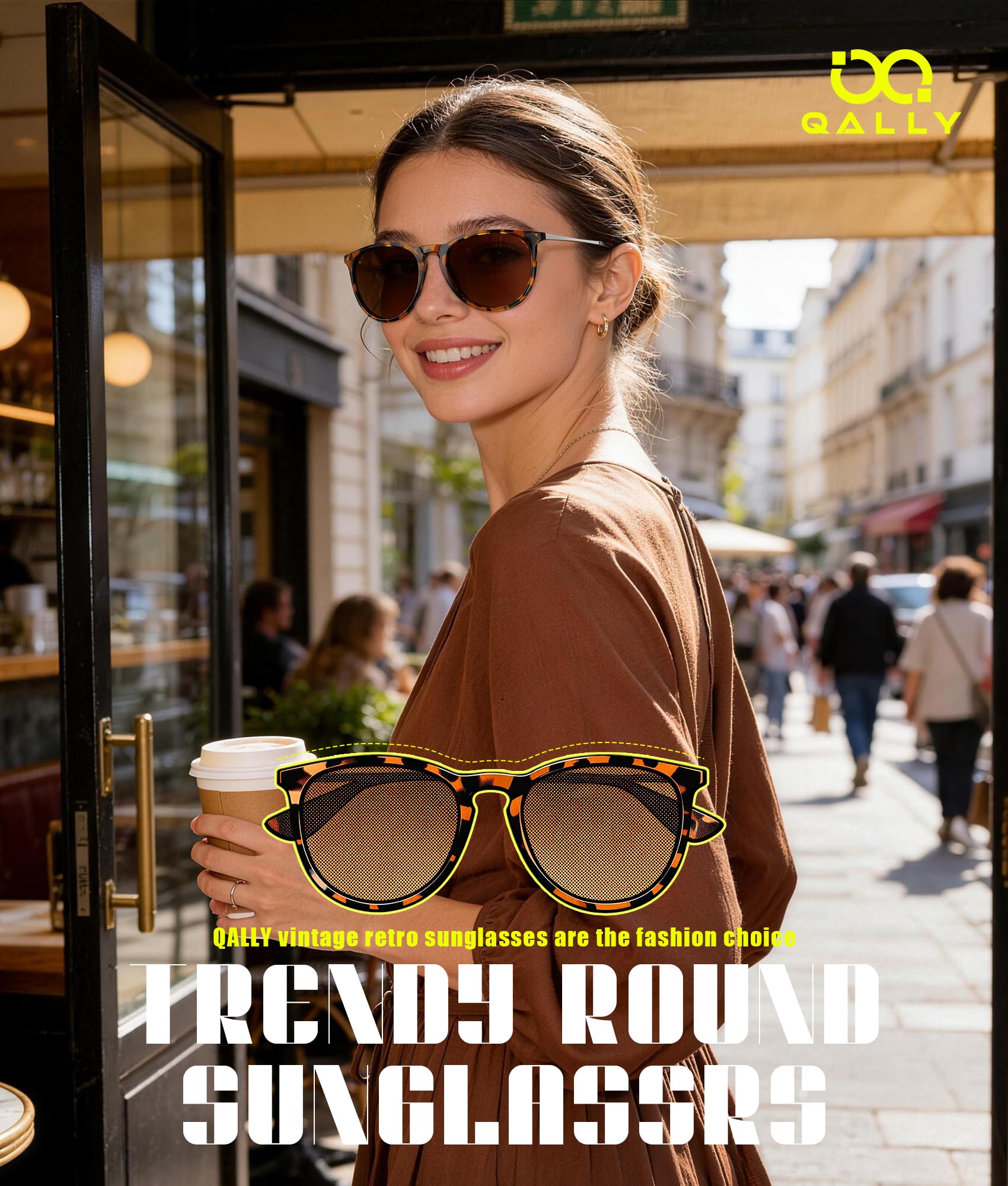QALLY Sunglasses Womens Polarized Sunglasses-Women: Retro Round Sun Glasses with UV400 Protecion Trendy 3 Pack
