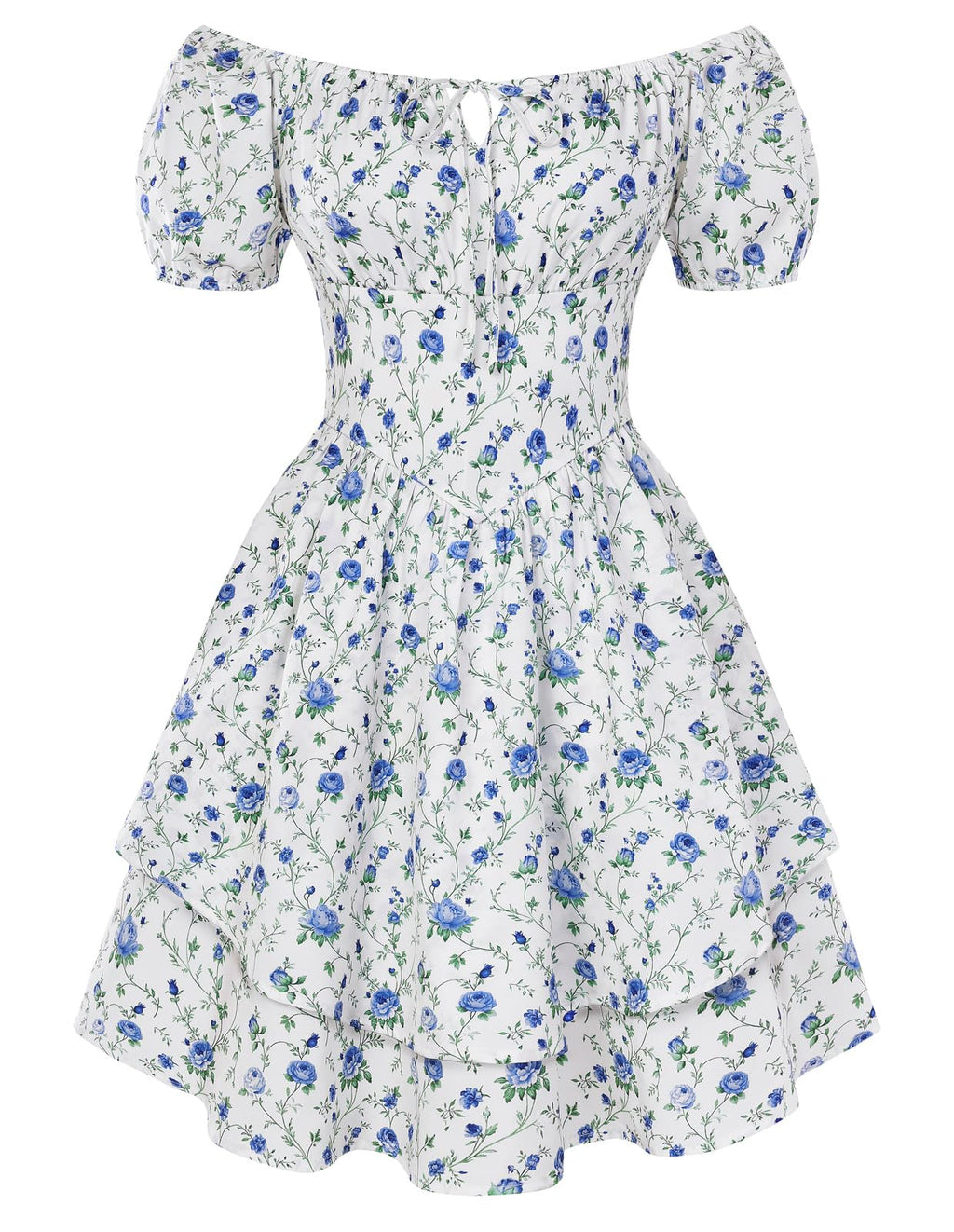 Scarlet Darkness Floral Corset Dress Summer Dresses for Women Girls 2026 Short Milkmaid Sundress with Pocket Blue and White Floral L