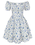 Scarlet Darkness Floral Corset Dress Summer Dresses for Women Girls 2026 Short Milkmaid Sundress with Pocket Blue and White Floral L