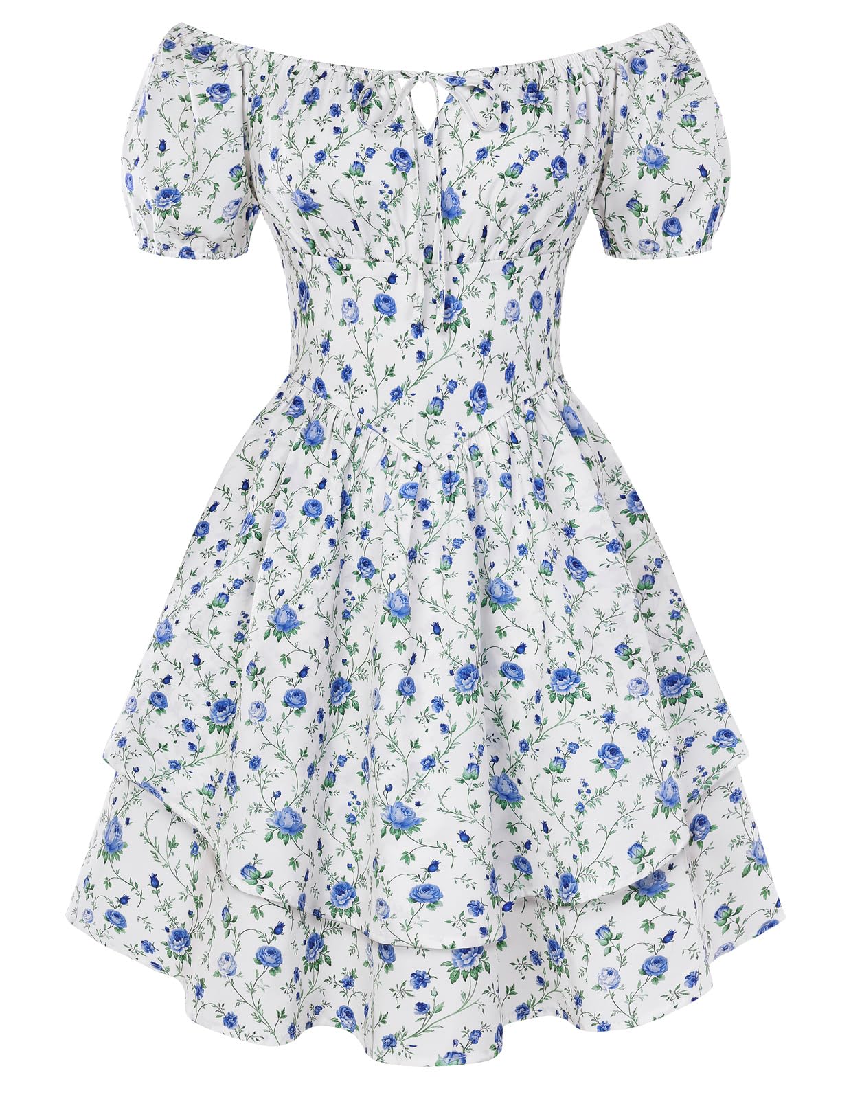 Scarlet Darkness Floral Corset Dress Summer Dresses for Women Girls 2026 Short Milkmaid Sundress with Pocket Blue and White Floral L
