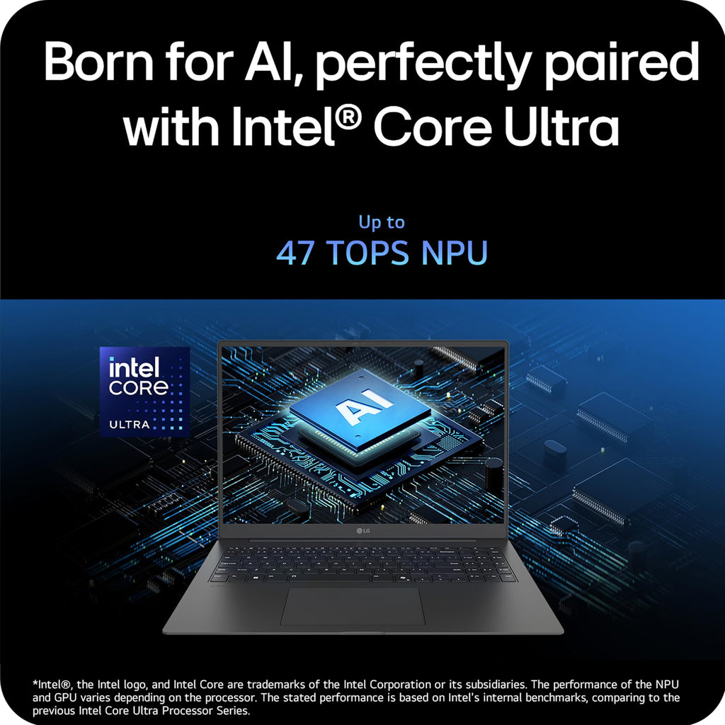 LG gram 16-inch Thin and Lightweight Laptop Computer, Copilot+ PC, Intel Evo Edition Powered by Intel Core Ultra7 256V Processor, Windows 11 Home, 16GB RAM, 2TB SSD - Obsidian Black