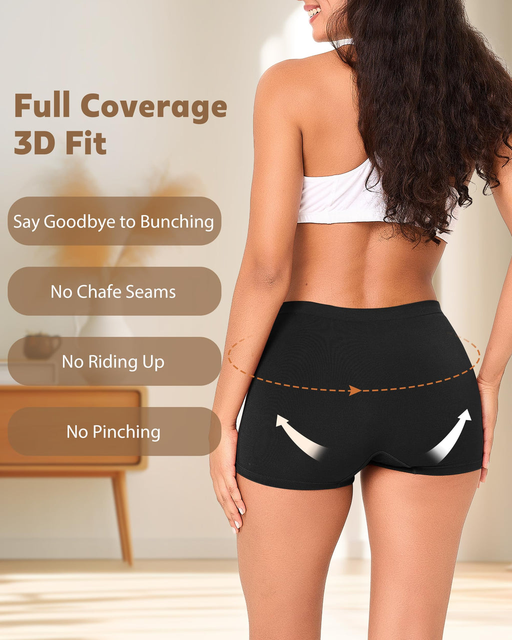 BAMBOO COOL Womens BoyShorts Underwear Seamless Boxer Briefs Mid Waist Full Coverage Moisture Wicking Ladies Panties 5 Pack