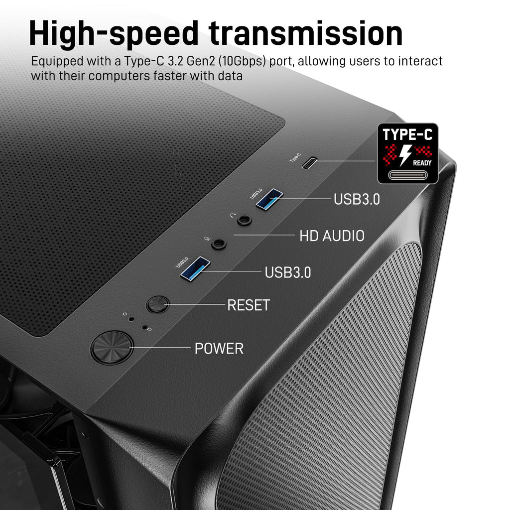 DARKROCK EC2 Black ATX Mid Tower PC Case, Type-C Ready, Supports 50 Series Graphics Cards, Tempered Glass Side Panel, up to 8 x 120mm Cooling Fans & 1 x 360mm Radiator, 1 x Pre-Installed Fan