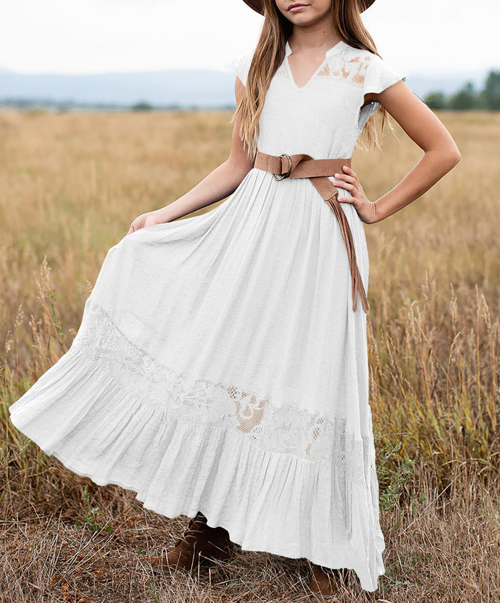 HOSIKA Flower Girls Dress Elegant Ruffle Lace Embroidery Chiffon Long First Communion Wedding Party Dresses 6-12 Years